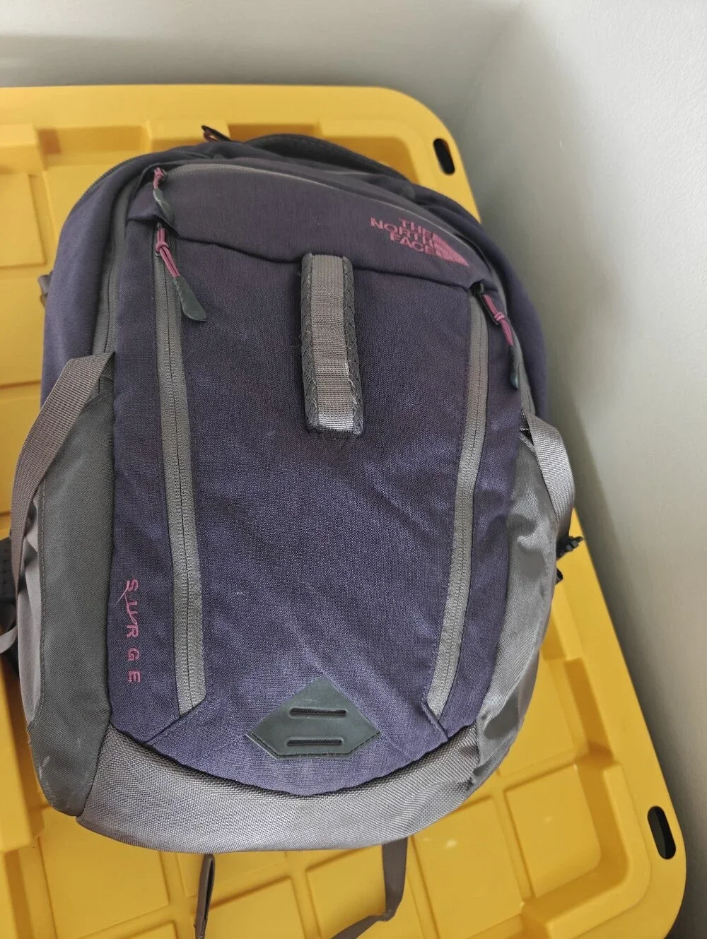 The North Face Surge Backpack EUC Gray Purple Padded
